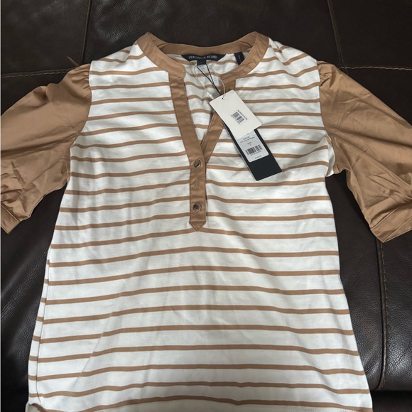Nordstrom Off-White and Khaki Striped Top - Picture 1 of 4